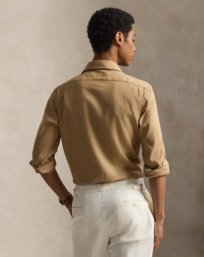 Café Tan Custom Fit Linen-Blend Shirt - back