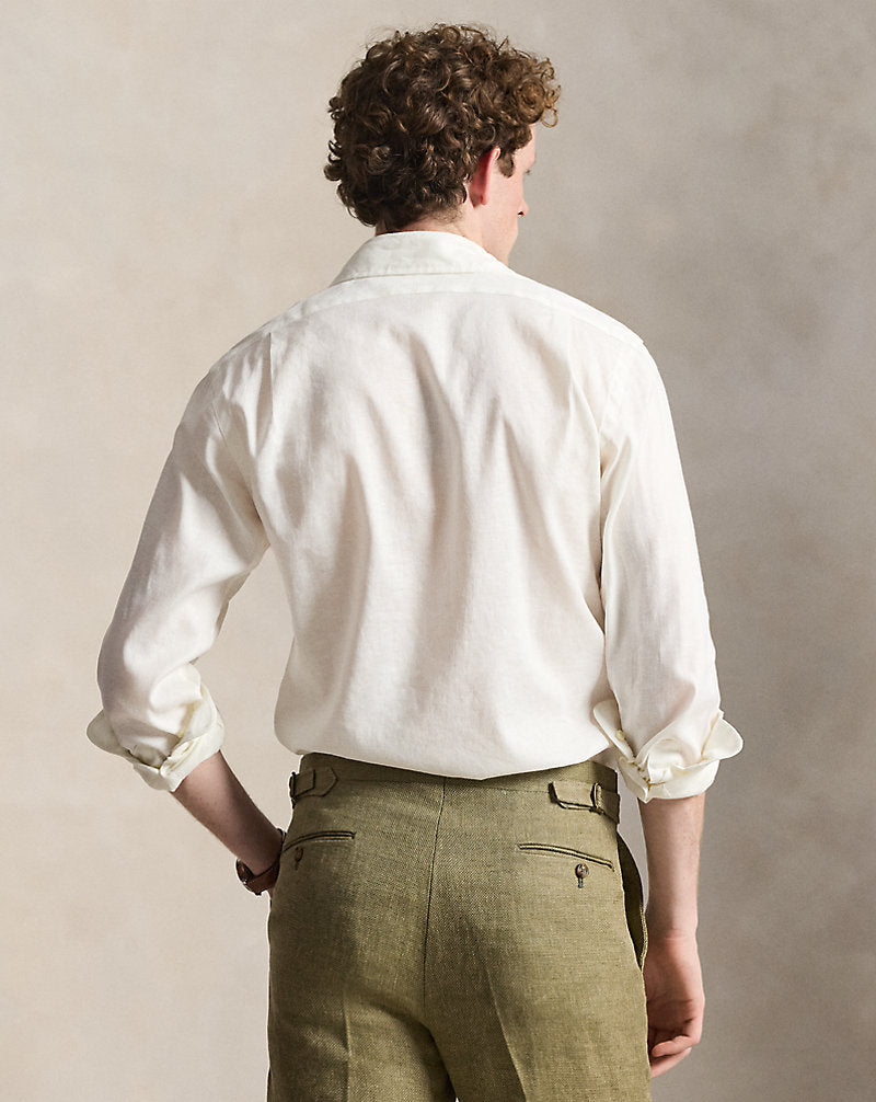 White Custom Fit Linen-Blend Shirt - back