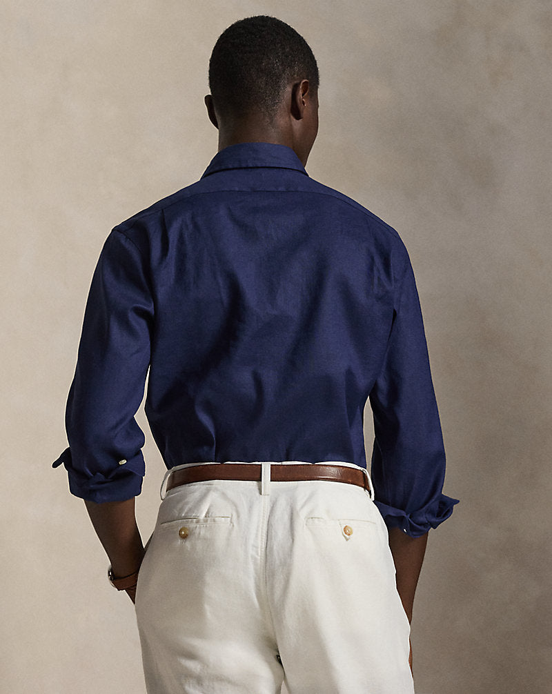 Newport Navy Custom Fit Linen-Blend Shirt - back